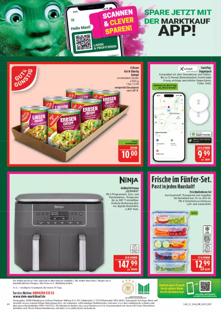 Aktueller Prospekt Marktkauf - Prospekt - von 02.08 bis 08.08.2026 - strona 44 - produkty: Astra, batterie, decke, deka, eintopf, eis, ente, frischhaltedosen, fritteuse, Heißluftfritteuse, reis, ring, rucksack, sac, smartphone, smartphones, tablet, Tablets, tee, Ti, topf, wasser, ZTE