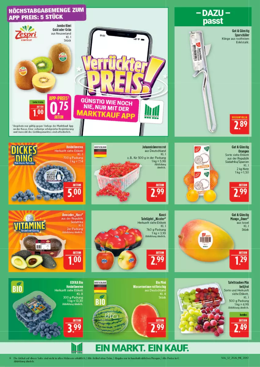 Aktueller Prospekt Marktkauf - Prospekt - von 02.08 bis 08.08.2026 - strona 6 - produkty: angebot, angebote, beere, beeren, discount, edelstahl, eis, Elan, johannisbeere, Johannisbeeren, jumbo, kiwi, LG, mango, orange, orangen, reis, tafeläpfel, tafeltrauben, Ti, trauben