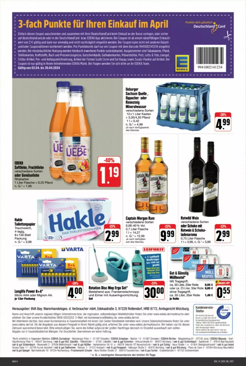 Aktueller Prospekt Edeka - Prospekte - von 30.03 bis 06.04.2024 - strona 4 - produkty: angebot, angebote, Berger, buch, coupon, deka, deutschlandcard, eimer, eis, erde, flasche, guthabenkarte, gutschein, hakle, kraft, longlife, milch, pril, reis, ring, Sushi, Tchibo, telefon, Ti, tragegriff, Wischmopp, ZTE