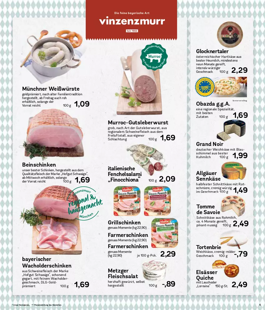 Aktueller Prospekt Aez - Prospekte - von 10.01 bis 15.01.2022 - strona 5 - produkty: brie, deutscher weichkäse, eis, elle, ente, farmerschinken, fenchel, fleisch, fleischsalat, gewürz, grill, gutsleberwurst, halbfester schnittkäse, hartkäse, Heu, heumilch, hofgut, Käse, leberwurst, LG, mac, milch, nuss, obazda, Quiche, reis, salami, salat, schinken, schnittkäse, schwein, schweine, Spezi, teller, Ti, torte, weichkäse, wein, weine, wurst