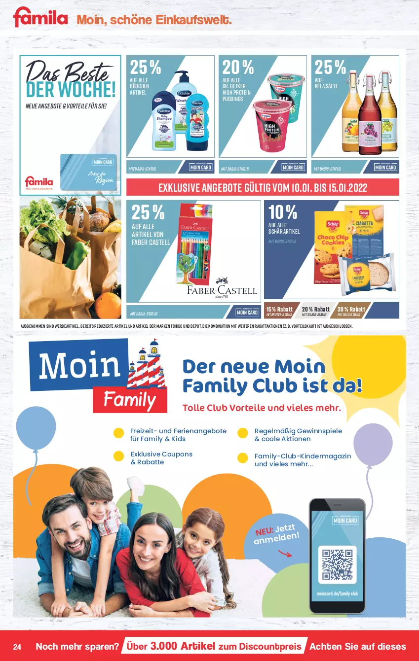 Aktueller Prospekt Famila - Prospekte - von 10.01 bis 15.01.2022 - strona 24 - produkty: angebot, angebote, bübchen, coupon, coupons, discount, Dr. Oetker, eis, faber castell, gewinnspiel, Kinder, magazin, pudding, reis, säfte, Spiele, Tchibo, Ti