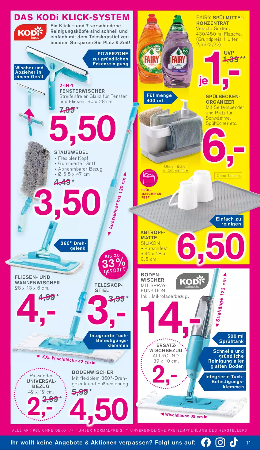 Aktueller Prospekt Kodi - Prospekte - von 10.09 bis 15.09.2022 - strona 11 - produkty: angebot, angebote, bodenwischer, eier, eis, elle, fairy, fenster, flasche, latte, LG, mikrofaser, reifen, Reinigung, reis, Seife, seifenspender, spülmaschinen, spülmittel, staubwedel, tasse, Teleskop, teleskopstiel, teller, Ti, tuc, tücher, Wanne, wedel