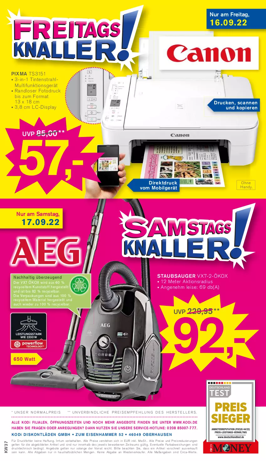 Aktueller Prospekt Kodi - Prospekte - von 10.09 bis 15.09.2022 - strona 12 - produkty: angebot, angebote, eis, elle, Handy, LG, reis, Ria, staubsauger, teller, Ti