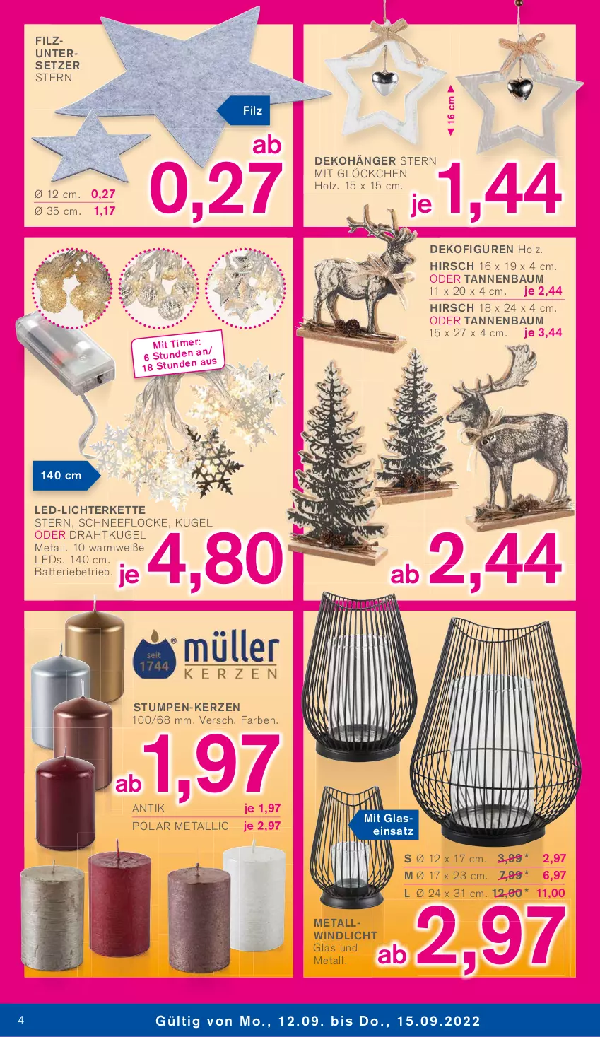 Aktueller Prospekt Kodi - Prospekte - von 10.09 bis 15.09.2022 - strona 4 - produkty: batterie, Bau, Dekofigur, Dekohänger, Holz, kerze, Kette, Kugel, led-licht, leds, lichterkette, Tannenbaum, Ti, Untersetzer, windlicht