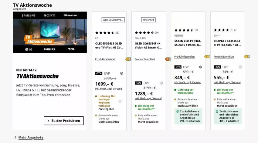 Aktueller Prospekt Saturn - Prospekte - von 08.12 bis 17.12.2025 - strona 5 - produkty: angebot, angebote, coupon, decke, eis, hisense, led tv, LG, Philips, reis, Samsung, sony, Ti, top-preis, weihnachten