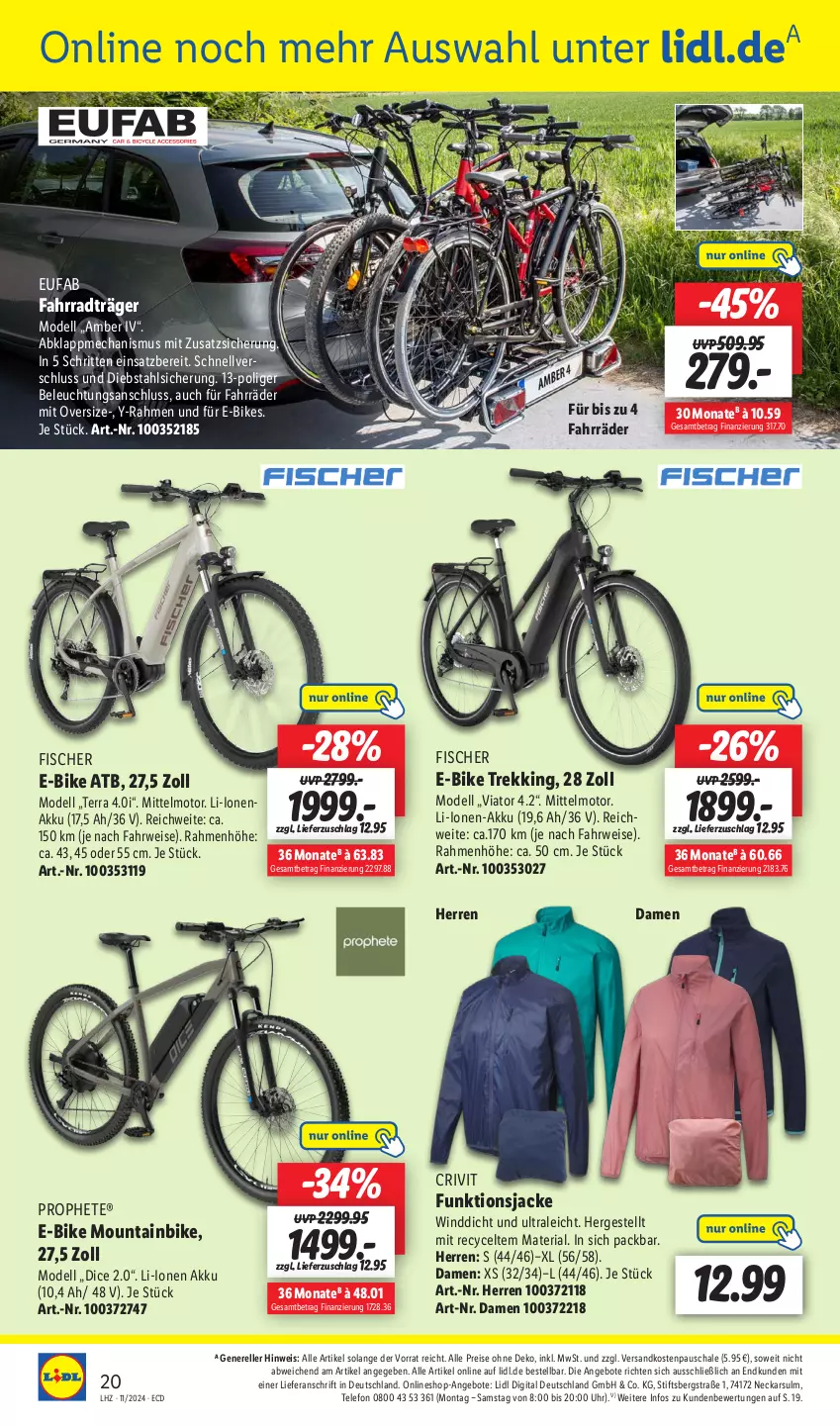 Aktueller Prospekt Lidl - Aktionsprospekt - von 11.03 bis 16.03.2024 - strona 24 - produkty: akku, Amber, angebot, angebote, beleuchtung, crivit, dell, E-Bike, E-Bikes, eis, elle, eufab, Fahrrad, fisch, fische, Fischer, Jacke, Mode, Mountainbike, ndk, prophete, reis, rel, Ria, rwe, Schal, Schale, telefon, Ti, uhr