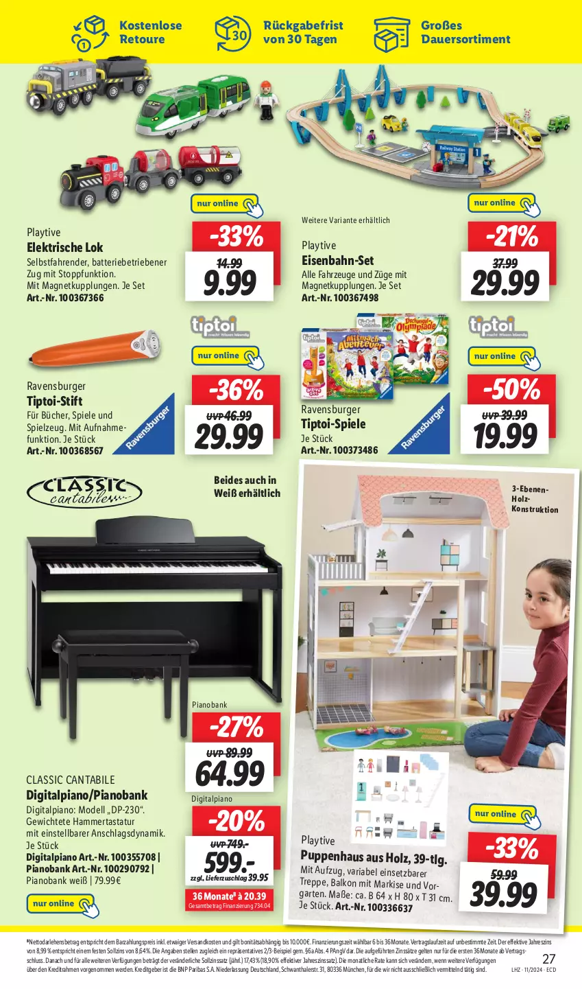 Aktueller Prospekt Lidl - Aktionsprospekt - von 11.03 bis 16.03.2024 - strona 33 - produkty: alpia, auer, Bank, batterie, burger, dell, Digitalpiano, eis, Eisenbahn, elle, erde, Garten, Holz, LG, Mode, ndk, Puppe, ravensburger, reis, Ria, Spiele, spielzeug, Tastatur, Ti, Tiptoi