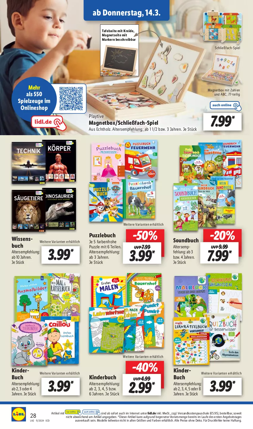 Aktueller Prospekt Lidl - Aktionsprospekt - von 11.03 bis 16.03.2024 - strona 34 - produkty: angebot, buch, dell, eis, elle, Holz, Kinder, Kinderbuch, Kreide, Magnets, Mode, ndk, Puzzle, reis, Ria, Schal, Schale, Soundbuch, spielzeug, Ti, ZTE