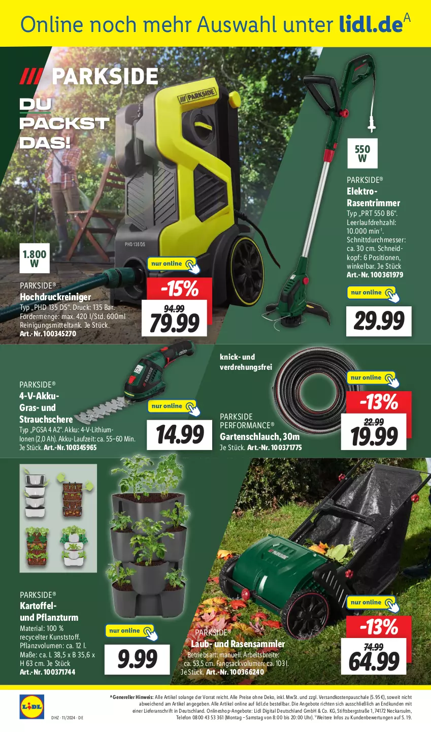 Aktueller Prospekt Lidl - Aktionsprospekt - von 11.03 bis 16.03.2024 - strona 56 - produkty: akku, angebot, angebote, Brei, eis, Elektro, elle, Garten, gartenschlauch, hochdruckreiniger, kartoffel, messer, ndk, Parkside, rasen, rasentrimmer, Rauch, reiniger, Reinigung, Reinigungsmittel, reis, rel, Ria, sac, Schal, Schale, Schere, schlauch, Strauchschere, telefon, Ti, uhr