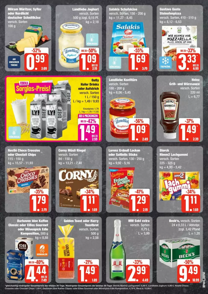 Aktueller Prospekt Edeka - Prospekte - von 06.04 bis 13.04.2024 - strona 3 - produkty: aufstrich, beck's, chips, choclait chips, choco crossies, crossies, darbo, darboven, deka, drink, drinks, eilles gourmet, eis, hafer, joghur, joghurt, kaffee, Käse, lachgummi, landliebe, landliebe joghurt, mövenpick, mozzarella, nimm2, reis, rel, storck, Ti, ZTE