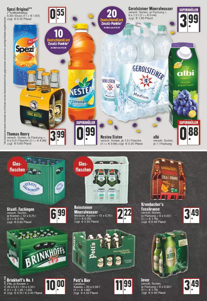 Aktueller Prospekt Edeka - Angebote der Woche - von 07.02 bis 12.02.2022 - strona 18 - produkty: Alwa, bier, eis, eistee, flasche, gerolsteine, gerolsteiner, gin, krombache, krombacher, mineralwasser, Nestea, pils, Spezi, steiner, tee, thomas henry, Ti, wasser