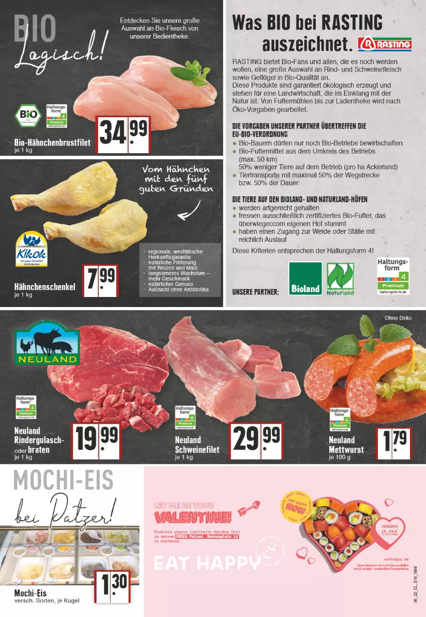 Aktueller Prospekt Edeka - Angebote der Woche - von 07.02 bis 12.02.2022 - strona 19 - produkty: asti, auer, Bau, Bauer, bio, bioland, brustfilet, decke, ecco, eis, erde, filet, fleisch, Geflügel, gulasch, hähnchenbrust, hähnchenbrustfilet, hähnchenschenkel, henkel, Kugel, mac, Mochi, natur, naturland, nuss, Ofen, reis, rind, rinder, rindergulasch, schenkel, schwein, schweine, schweinefleisch, Sport, tee, Ti, Tiere, wein, weine, wolle