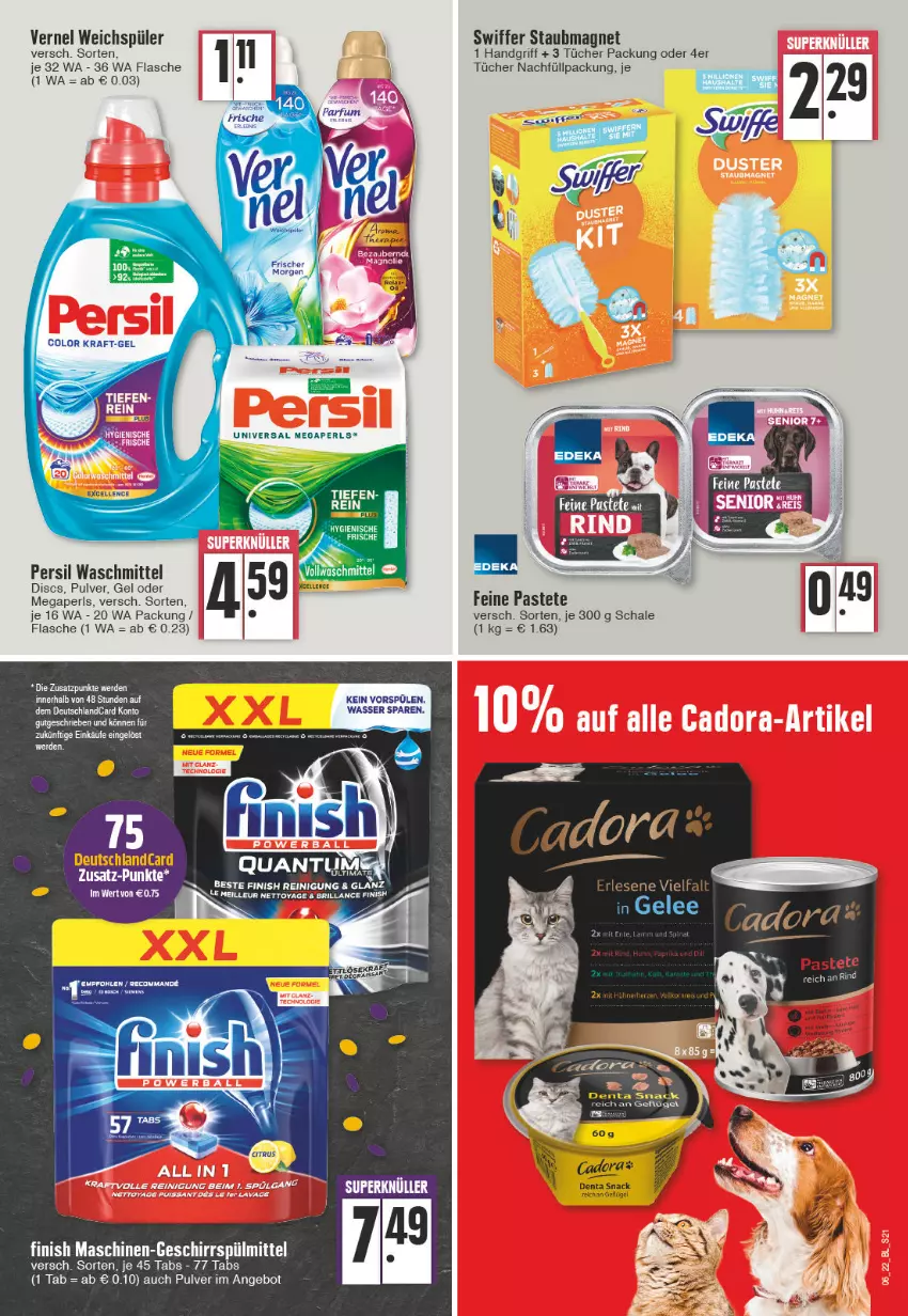 Aktueller Prospekt Edeka - Angebote der Woche - von 07.02 bis 12.02.2022 - strona 21 - produkty: angebot, brillance, deutschlandcard, elle, Finish, flasche, Geflügel, megaperls, pastete, persil, persil waschmittel, Reinigung, rind, Schal, Schale, snack, Spülen, staubmagnet, swiffer, tee, Ti, tücher, vernel, waschmittel, wasser, weichspüler