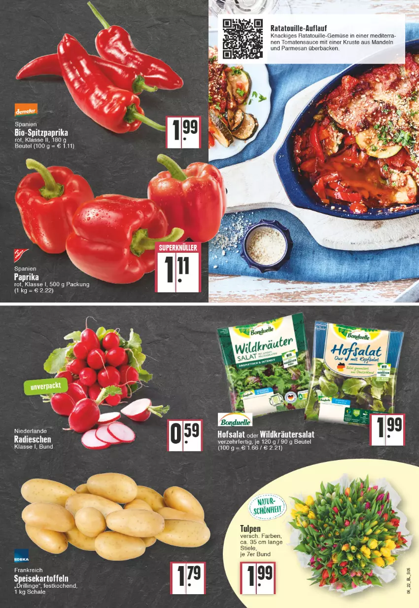 Aktueller Prospekt Edeka - Angebote der Woche - von 07.02 bis 12.02.2022 - strona 5 - produkty: beutel, bio, eis, kartoffel, kartoffeln, kräuter, mandel, mandeln, natur, paprika, paprika rot, radieschen, salat, sauce, Schal, Schale, speisekartoffeln, Spitzpaprika, Ti, tomate, tomaten, tomatensauce, Wild