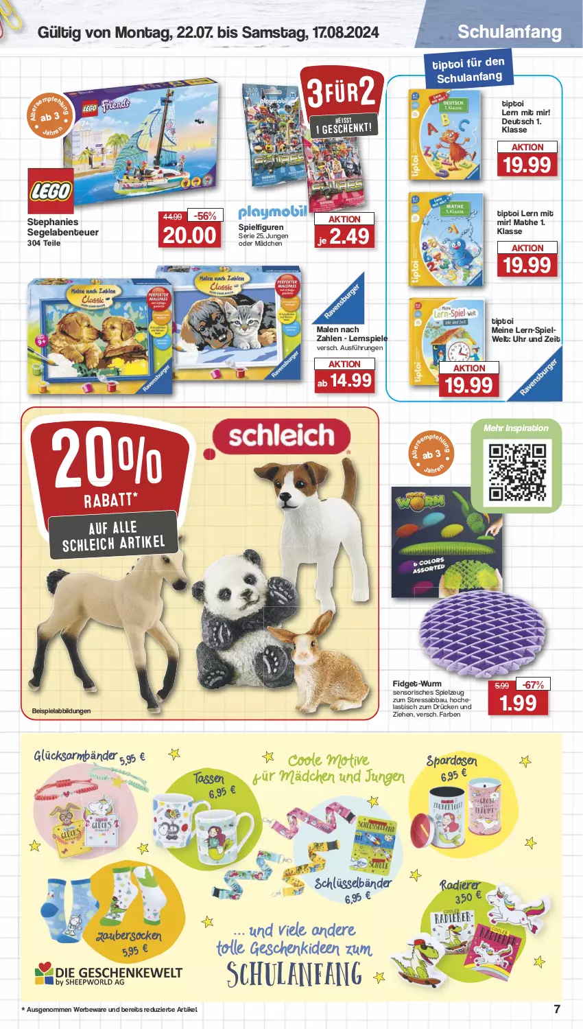 Aktueller Prospekt Famila - Prospekte - von 22.07 bis 17.08.2024 - strona 7 - produkty: Abba, asti, Bau, beispielabbildung, eis, ente, Hela, Lernspiel, Schleich, socken, Spardose, Spiele, spielzeug, tasse, Ti, Tiptoi, tisch, uhr