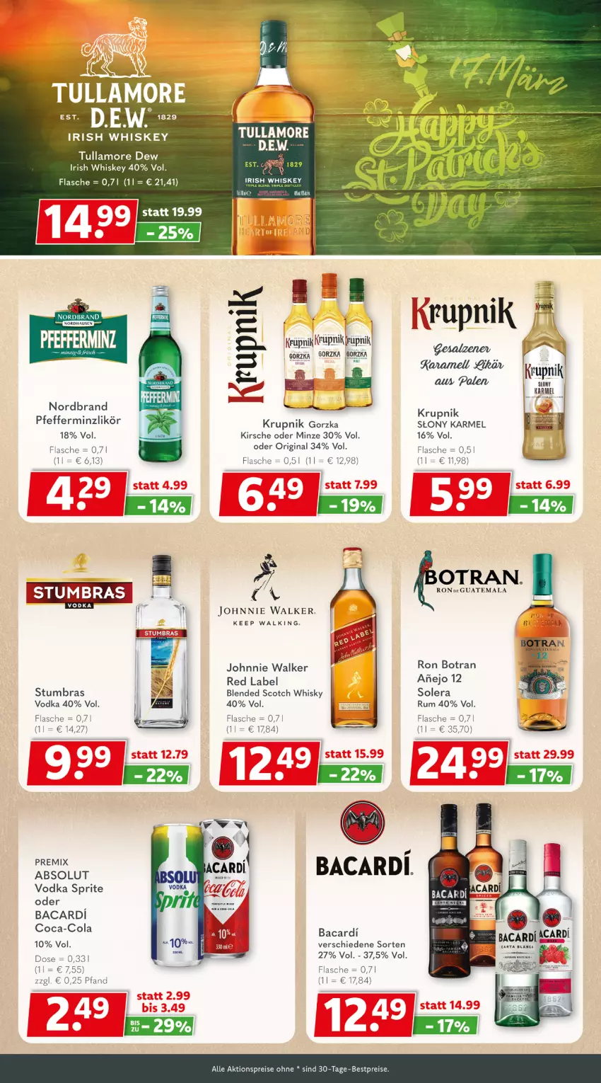 Aktueller Prospekt Getraenkeland - von 01.03 bis 13.03.2026 - strona 4 - produkty: Absolut Vodka, aktionspreis, bacardi, bestpreis, bestpreise, blended scotch, blended scotch whisky, coca-cola, cola, eis, flasche, gin, irish whiskey, johnnie walker, kirsch, kirsche, likör, minze, nordbrand, pfeffer, pfefferminzlikör, reis, rum, scotch, scotch whisky, sprite, Ti, tullamore, tullamore dew, vodka, whiskey, whisky
