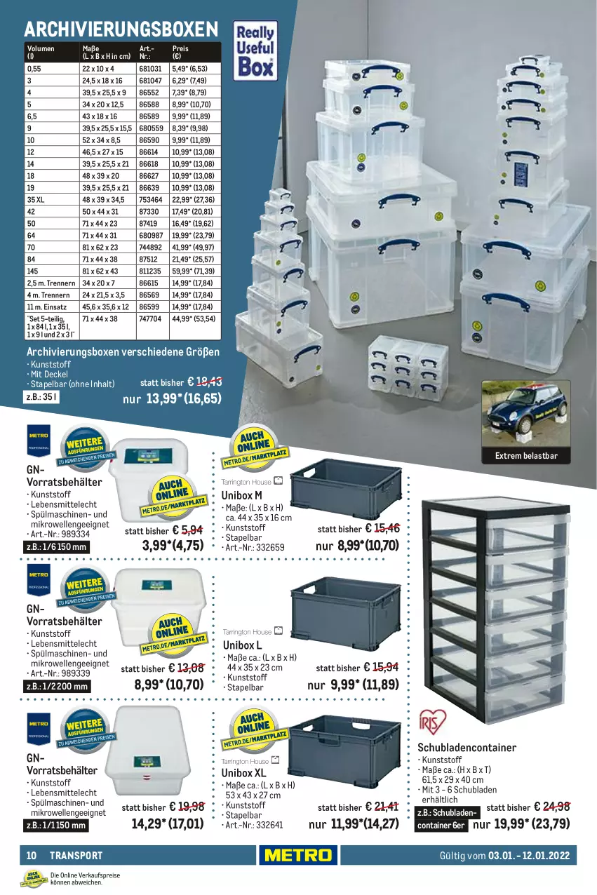 Aktueller Prospekt Metro - Transport Spezial - von 03.01 bis 12.01.2022 - strona 10 - produkty: Behälter, Container, decke, Deckel, eis, elle, lebensmittel, mikrowelle, reis, schubladen, Sport, spülmaschinen, Ti