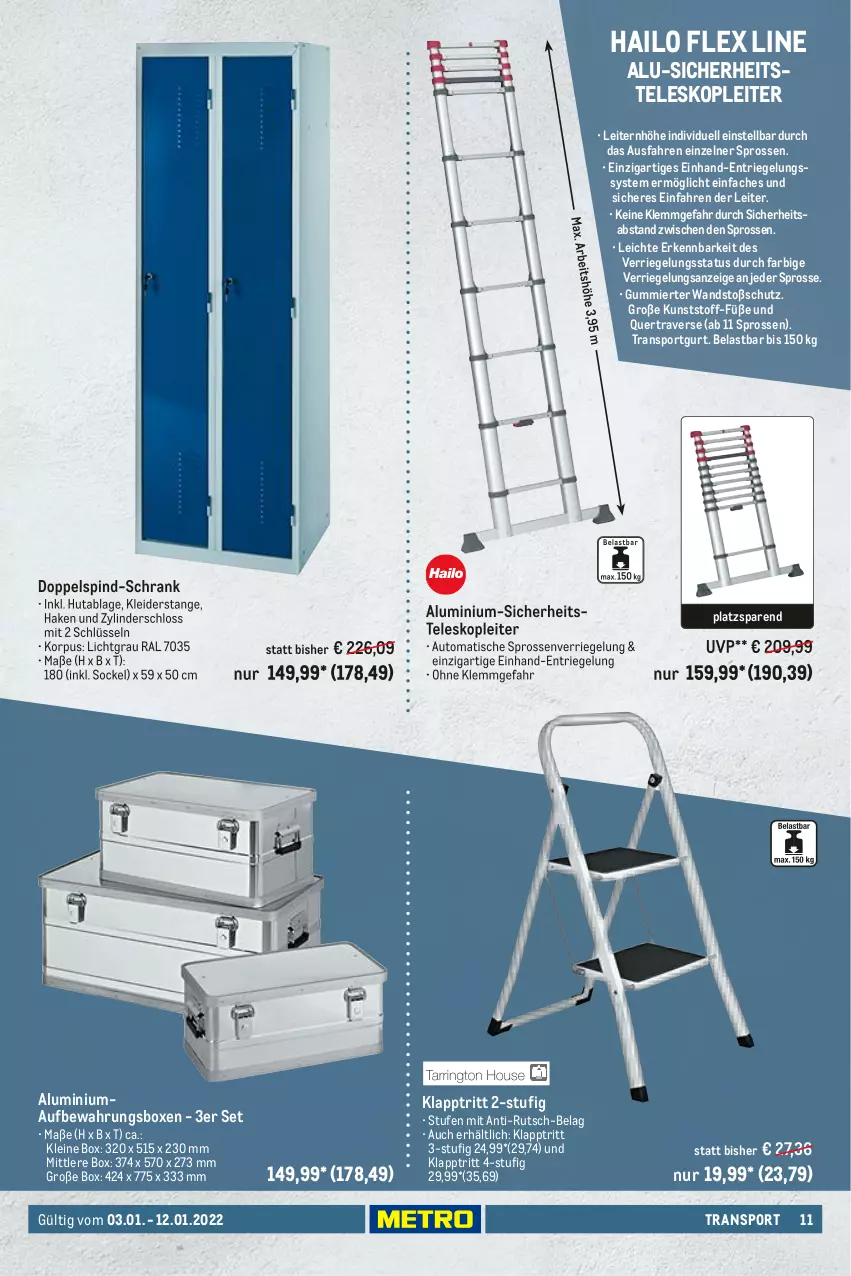 Aktueller Prospekt Metro - Transport Spezial - von 03.01 bis 12.01.2022 - strona 11 - produkty: aufbewahrungsbox, auto, klapptritt, kleid, kleider, leine, riegel, Schrank, Sport, Teleskop, Ti, tisch