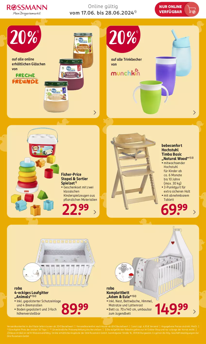 Aktueller Prospekt Rossmann - Prospekte - von 17.06 bis 28.06.2024 - strona 3 - produkty: angebot, angebote, Bau, Bebe, Becher, beco, bett, bettwäsche, eis, elle, geschenkset, Kinder, Kinderspiel, latte, lattenrost, LG, matratze, natur, natura, ndk, reis, Ria, roba, spielzeug, stuhl, tablet, tablett, teller, Ti, trinkbecher, versandkostenfrei, wedel, ZTE