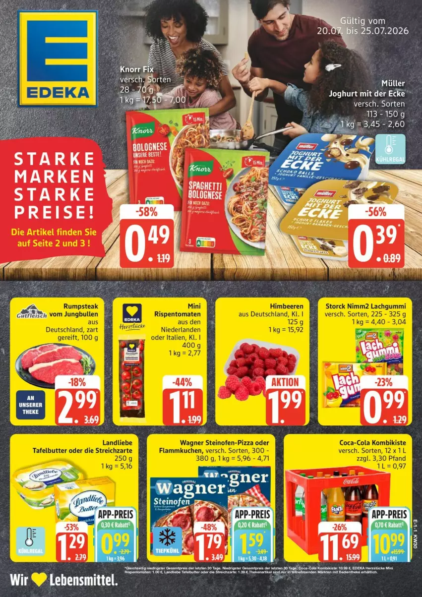 Aktueller Prospekt Edeka - Prospekte - von 20.07 bis 25.07.2026 - strona 1 - produkty: bolognese, joghur, joghurt, lebensmittel, Müller, spaghetti, Ti