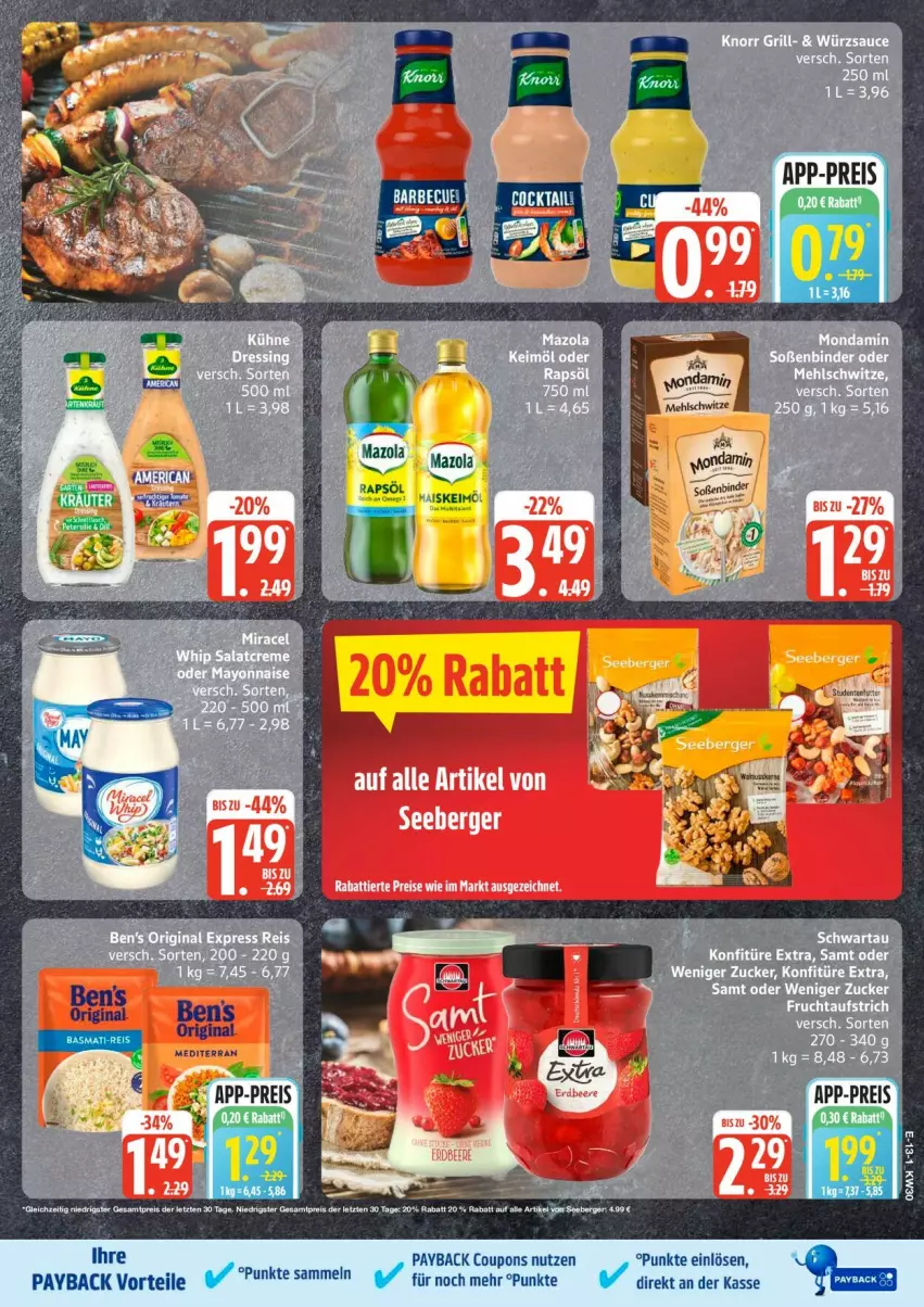 Aktueller Prospekt Edeka - Prospekte - von 20.07 bis 25.07.2026 - strona 15 - produkty: Berger, coupon, coupons, eis, mais, mazola, mehl, payback, reis, seeberger, Ti