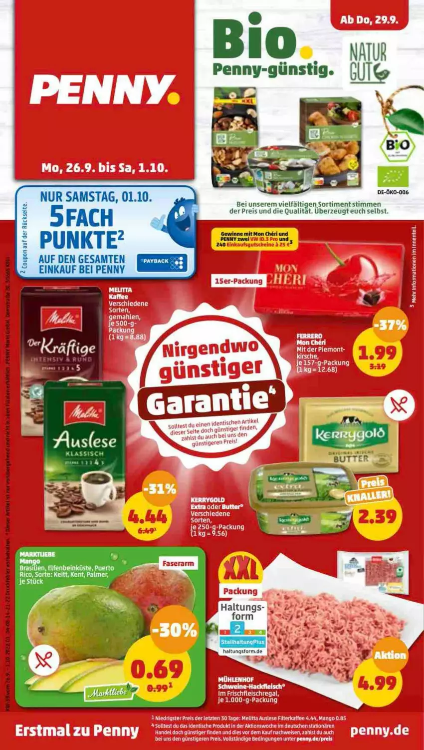 Aktueller Prospekt Penny - Prospekte - von 26.09 bis 01.10.2022 - strona 1 - produkty: bio, butter, eis, gutschein, gutscheine, LG, lion, reis, rum, tee, Ti, tisch