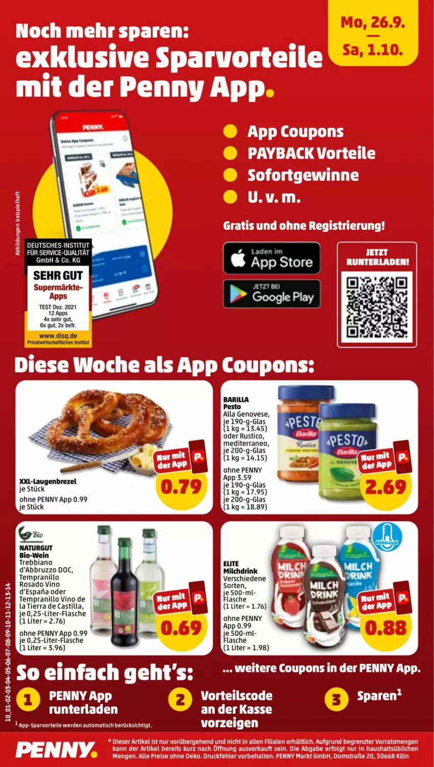 Aktueller Prospekt Penny - Prospekte - von 26.09 bis 01.10.2022 - strona 10 - produkty: asti, auto, bio, Bio-Wein, brezel, drink, erde, flasche, genovese, Laugenbrezel, milch, natur, tempranillo, Ti, tisch, wein