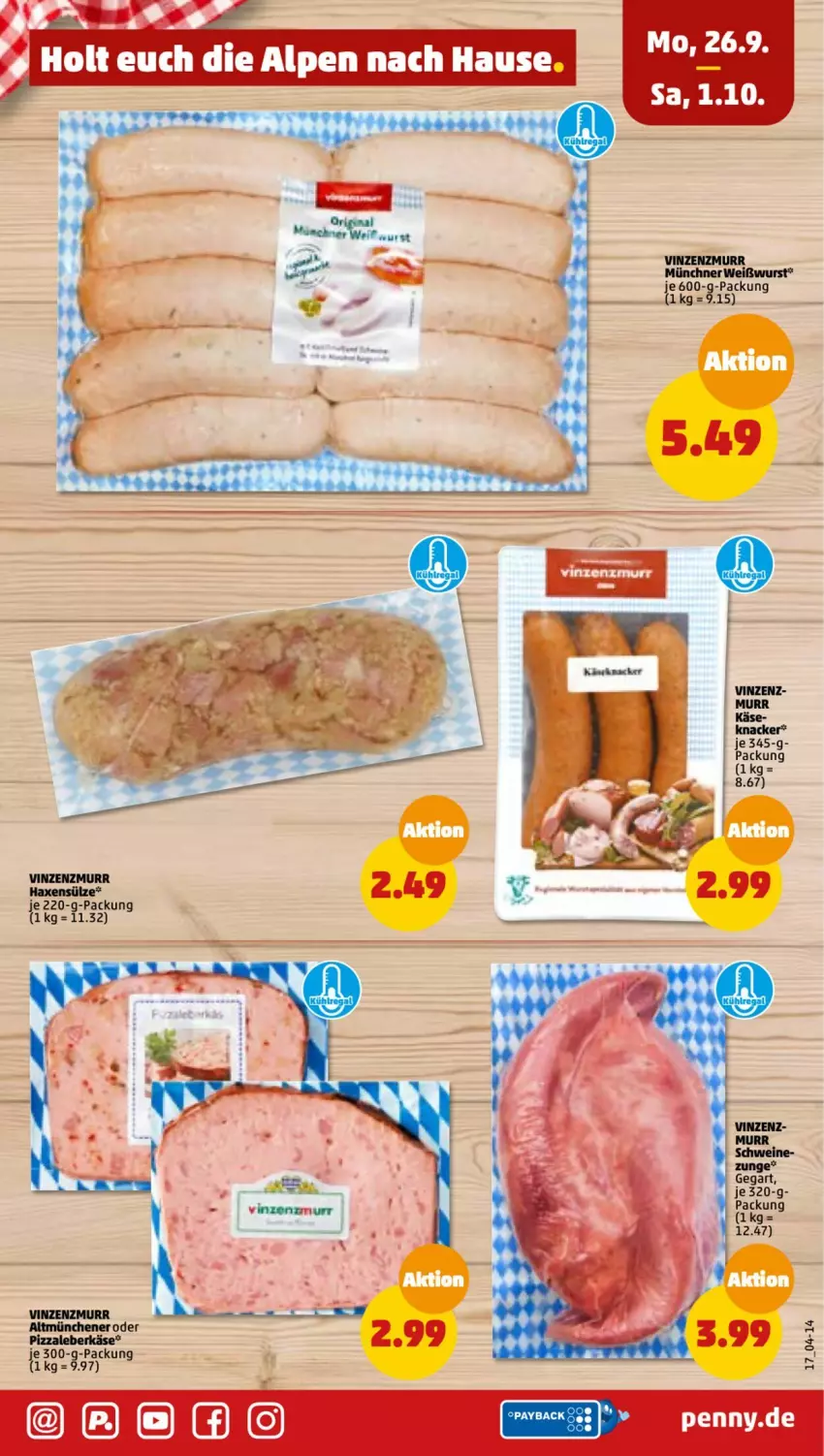 Aktueller Prospekt Penny - Prospekte - von 26.09 bis 01.10.2022 - strona 17 - produkty: axe, Haxe, Käse, knacker, leberkäs, leberkäse, pizza, Weißwurst, wurst