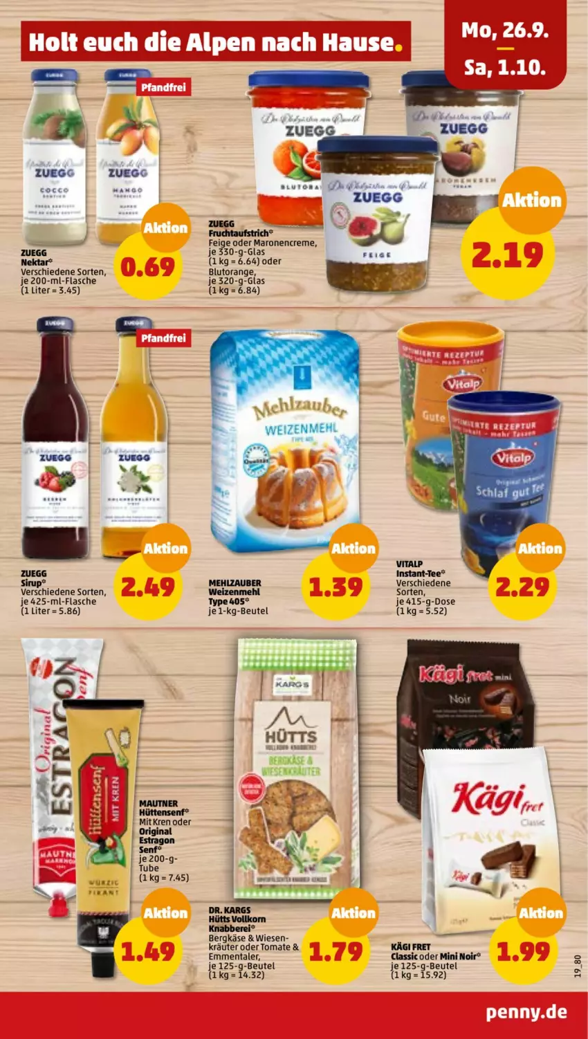 Aktueller Prospekt Penny - Prospekte - von 26.09 bis 01.10.2022 - strona 19 - produkty: aufstrich, Bergkäse, beutel, Blutorange, creme, eis, emmentaler, flasche, frucht, fruchtaufstrich, Käse, kräuter, mehl, Nektar, orange, reis, sirup, tee, Ti, tomate, type 405, vita, weizenmehl, zuegg