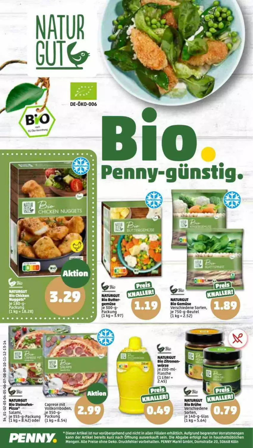 Aktueller Prospekt Penny - Prospekte - von 26.09 bis 01.10.2022 - strona 34 - produkty: beutel, bio, bio gemüse, Cap, chicken nuggets, eis, flasche, korn, LG, natur, nuggets, Ofen, pizza, reis, salami, steinofen, Ti, ZTE