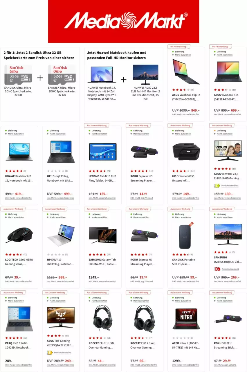 Aktueller Prospekt Media Markt - Prospekte - von 05.04 bis 13.04.2022 - strona 1 - produkty: acer, asus, eis, gaming maus, hero, HP, huawei, Huawei Mate, Huawei MateBook, lenovo, logitech, mac, MateBook, Maus, monitor, ndk, notebook, office, OfficeJet, reis, ryzen, Samsung, samsung galaxy, sandisk, speicherkarte, ssd, tablet, Ti, usb, VivoBook