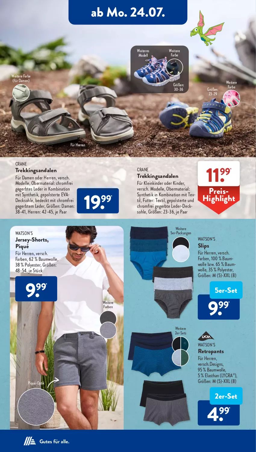 Aktueller Prospekt AldiSud - NÄCHSTE WOCHE - von 24.07 bis 29.07.2023 - strona 20 - produkty: Bau, baumwolle, decksohle, dell, eis, elle, Kinder, Mode, Pants, reis, Retropants, Ria, sandale, sandalen, shorts, slip, slips, Ti, wolle