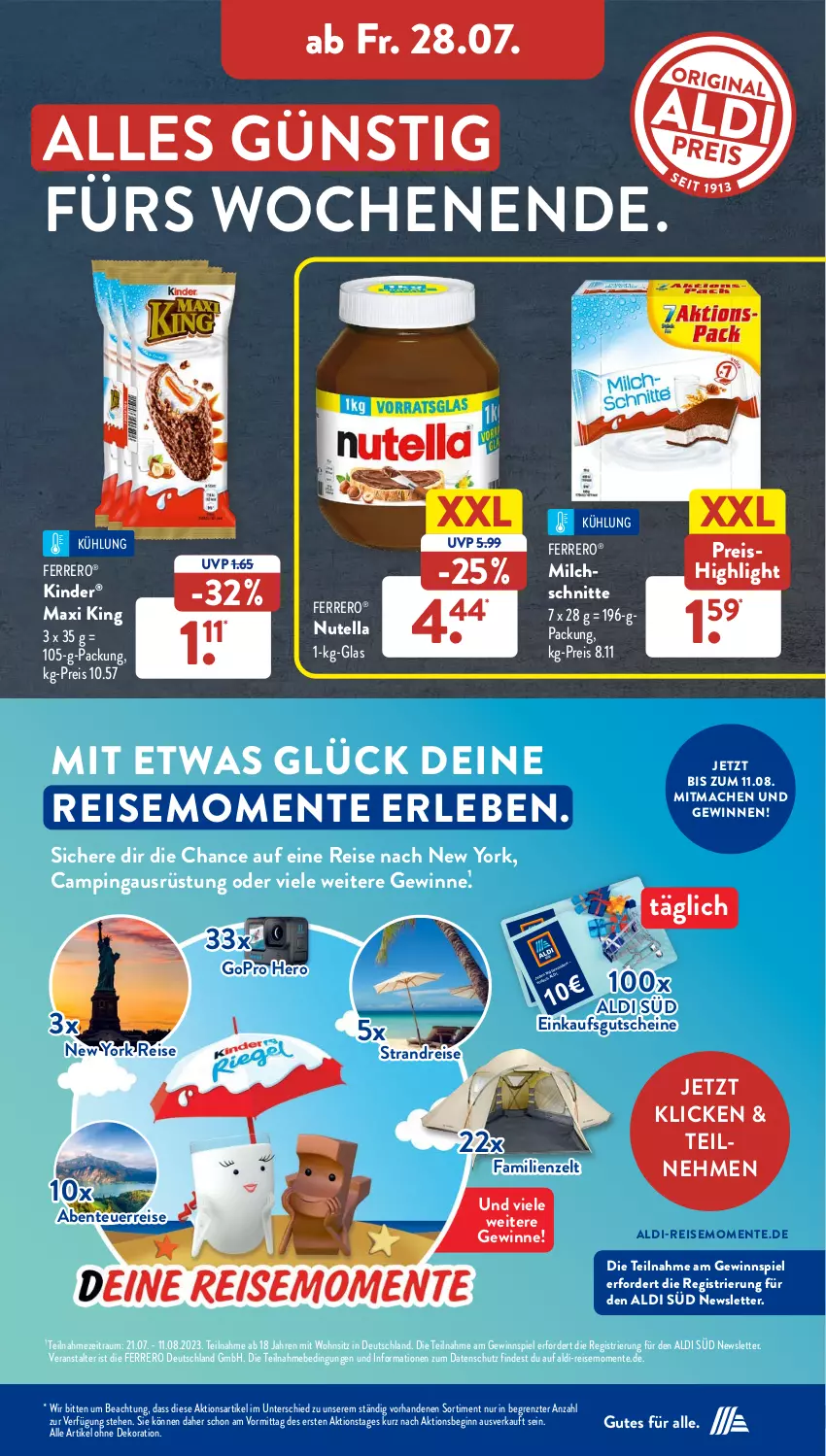 Aktueller Prospekt AldiSud - NÄCHSTE WOCHE - von 24.07 bis 29.07.2023 - strona 26 - produkty: aldi, alle artikel ohne dekoration, dekoration, eis, ente, ferrero, gewinnspiel, gin, Guhl, Kinder, mac, milch, Milchschnitte, nutella, reis, Ti, ZTE