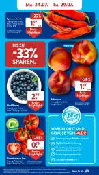 Gazetka promocyjna AldiSud - NÄCHSTE WOCHE - Gazetka - ważna od 29.07 do 29.07.2023 - strona 5 - produkty: aldi, beere, beeren, bio, Bio-Obst, dekoration, eis, elle, heidelbeere, heidelbeeren, LG, Nektar, nektarinen, obst, Obst und Gemüse, paprika, paprika rot, reis, rispentomaten, rum, Spitzpaprika, Ti, tomate, tomaten, und gemüse, ZTE