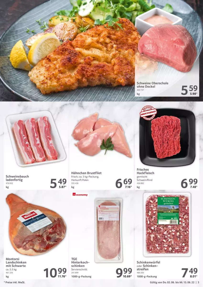 Aktueller Prospekt Selgros - Gastro - von 02.06 bis 15.06.2022 - strona 3 - produkty: Bau, brustfilet, decke, Deckel, eis, filet, fleisch, hackfleisch, hackfleisch gemischt, landschinken, montorsi, reifen, reis, rind, Schal, Schale, schinken, schwein, schweine, Schweinebauch, Ti, wein, weine, würfel