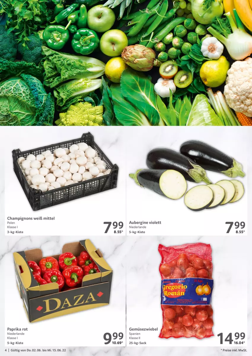 Aktueller Prospekt Selgros - Gastro - von 02.06 bis 15.06.2022 - strona 4 - produkty: aubergine, champignon, champignons, eis, Gemüsezwiebel, gin, paprika, paprika rot, reis, sac, Ti, zwiebel