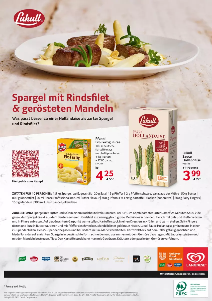 Aktueller Prospekt Selgros - Gastro - von 02.06 bis 15.06.2022 - strona 44 - produkty: angebot, angebote, Anrichte, Bau, beutel, braten, braun, butter, eis, elle, filet, fleisch, gewürz, hollandaise, kartoffel, kartoffeln, kochbeutel, kräuter, kräutern, langnese, LG, lukull, mandel, mandeln, medaillons, natur, natura, pfanni, pfeffer, püree, Rauch, reis, rezept, rind, rinder, rinderfilet, sac, salz, sauce, sauce hollandaise, spargel, teller, Ti, Tiere