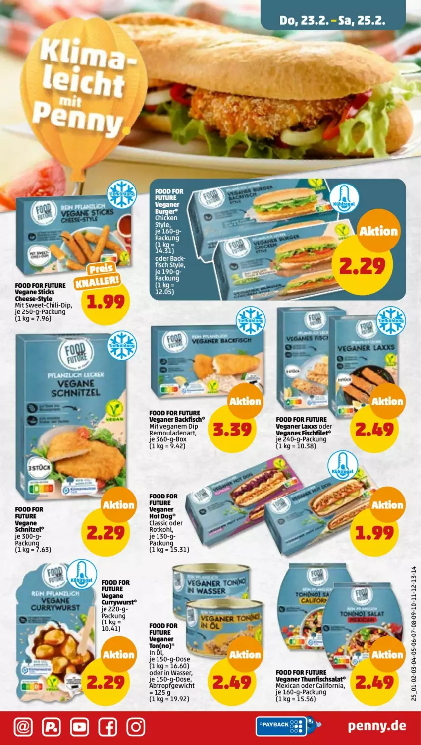 Aktueller Prospekt Penny - Prospekte - von 20.02 bis 25.02.2023 - strona 25 - produkty: backfisch, burger, chili, curry, currywurst, dip, filet, fisch, hot dog, je 250-g-packung, remoulade, rotkohl, salat, schnitzel, thunfisch, Thunfischsalat, Ti, wasser, wurst