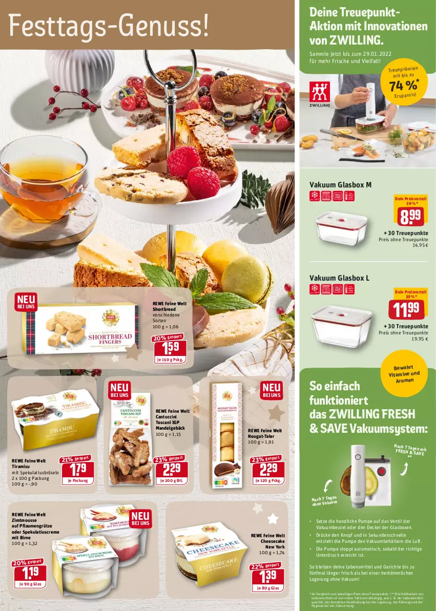 Aktueller Prospekt Rewe - REWE Ihr Kaufpark - von 13.12 bis 18.12.2021 - strona 15 - produkty: auto, Behälter, beutel, cantuccini, cheesecake, cin, creme, decke, Deckel, eis, elle, grütze, lebensmittel, LG, mandel, mousse, nuss, pflaume, pflaumen, preisvorteil, reis, rewe feine welt, Ti, tiramisu, tisch, tuc, usb, Vakuumbeutel, vita, Vitamine, Yo