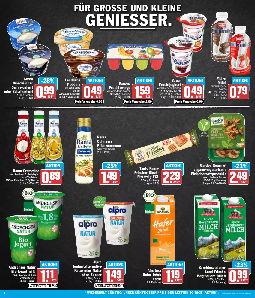 Aktueller Prospekt Aez - Prospekte - von 26.02 bis 02.03.2024 - strona 8 - produkty: alpro, andechser natur, auer, Bau, Bauer, Becher, bio, creme, culinesse, danone, danone fruchtzwerge, drink, eis, flasche, fleisch, frucht, fruchtjoghurt, fruchtzwerge, garden gourmet, hafer, HP, joghur, joghurt, jogurt, landliebe, leine, milch, Müller, natur, natura, pflanze, pflanzen, pflanzencreme, pizza, Pizzateig, pudding, rama, rama cremefine, Rama Culinesse, reis, sahne, Sahnejoghurt, tante fanny, Ti, Vegeta, ZTE, zucker