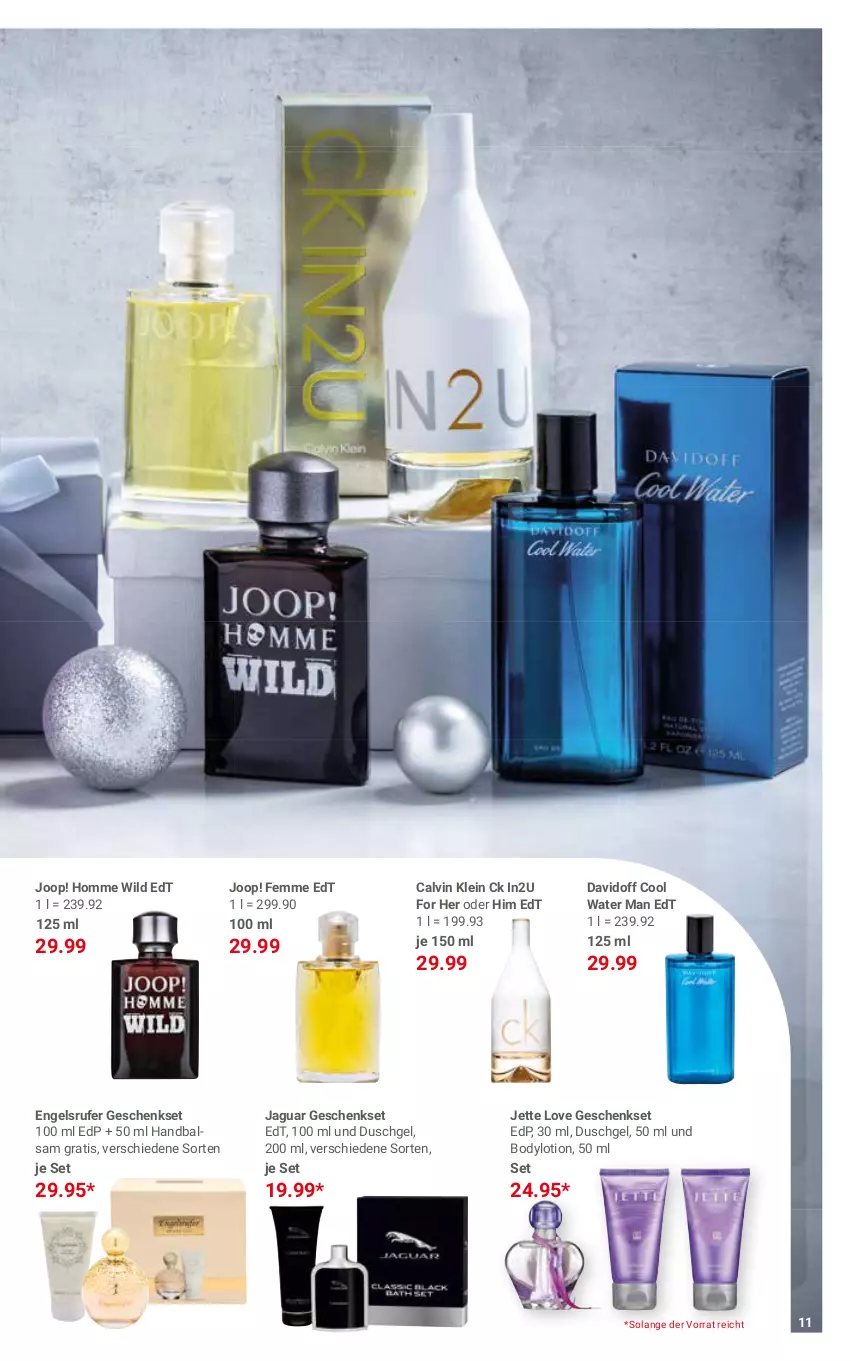 Aktueller Prospekt Globus - Prospekte - von 28.11 bis 24.12.2022 - strona 11 - produkty: balsam, body, bodylotion, calvin klein, davidoff, duschgel, Engel, geschenkset, Jaguar, Joop!, Lotion, Ti, Wild