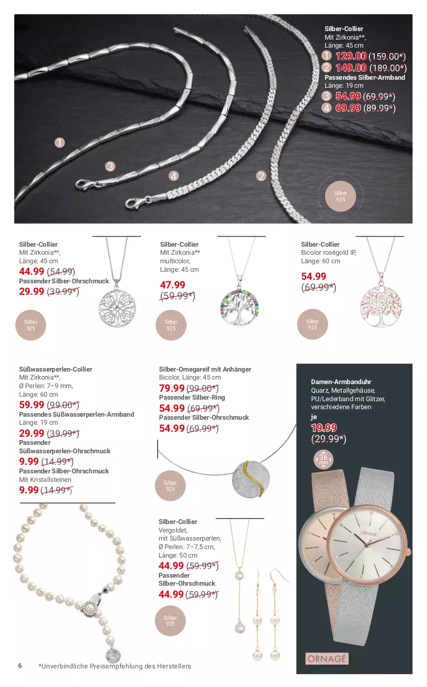 Aktueller Prospekt Globus - Prospekte - von 28.11 bis 24.12.2022 - strona 6 - produkty: Anhänger, Armband, Armbanduhr, eis, elle, LG, omega, perlen, reis, ring, Schmuck, teller, Ti, uhr, wasser