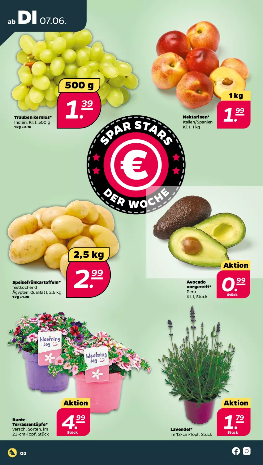 Aktueller Prospekt Netto - Angebote ab Montag - von 07.06 bis 11.06.2022 - strona 2 - produkty: avocado, eis, Frühkartoffeln, kartoffel, kartoffeln, lavendel, Nektar, nektarinen, speisefrühkartoffeln, Ti, topf, trauben