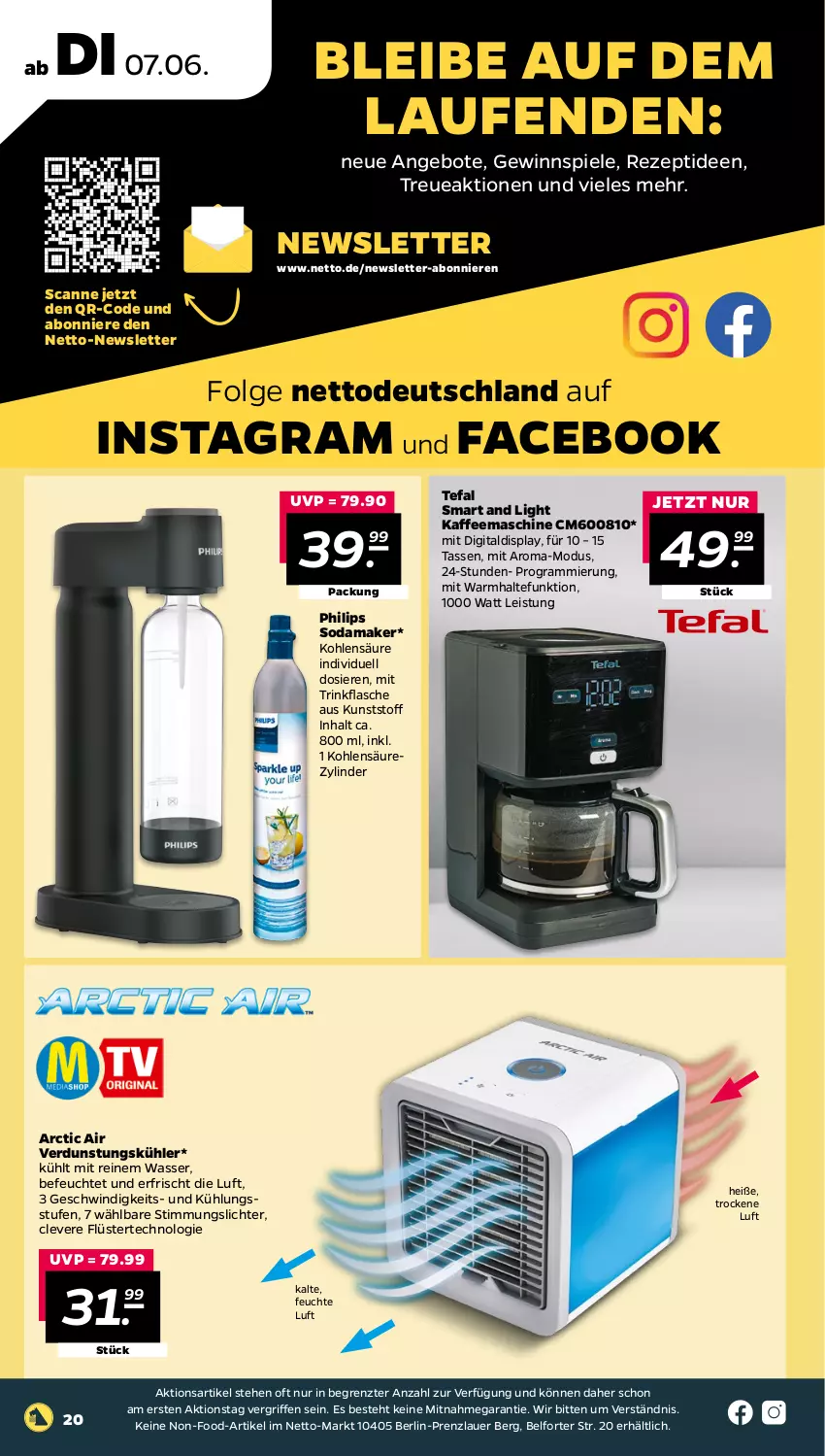 Aktueller Prospekt Netto - Angebote ab Montag - von 07.06 bis 11.06.2022 - strona 20 - produkty: aldi, angebot, angebote, arctic air, auer, eis, flasche, gewinnspiel, kaffee, kaffeemaschine, Laufen, LG, Philips, rezept, Soda, Spiele, tasse, tefal, Ti, trinkflasche, wasser, ZTE