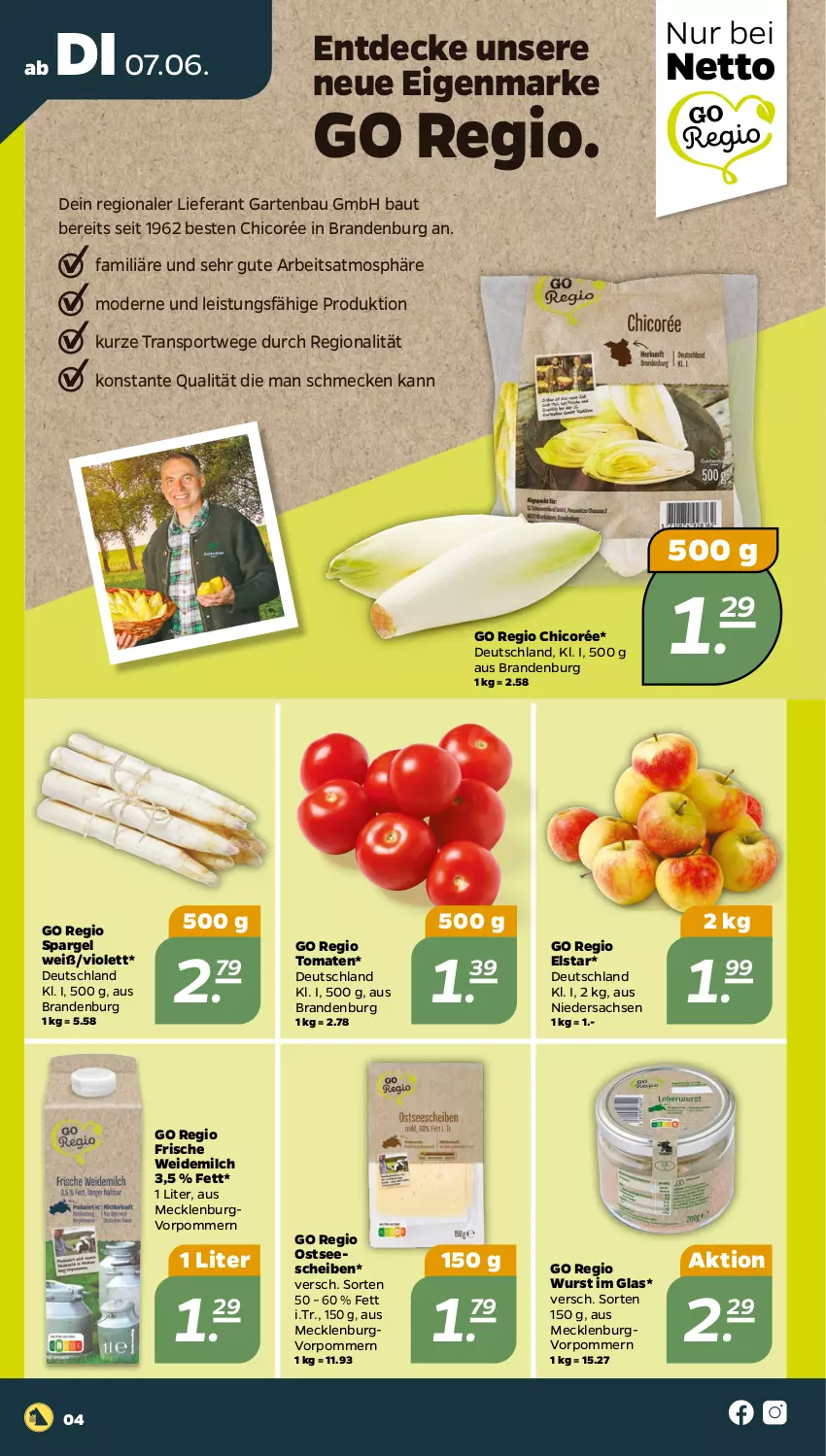 Aktueller Prospekt Netto - Angebote ab Montag - von 07.06 bis 11.06.2022 - strona 4 - produkty: Bau, decke, eis, Garten, milch, Mode, sac, spargel, Sport, Ti, tomate, tomaten, weidemilch, wurst