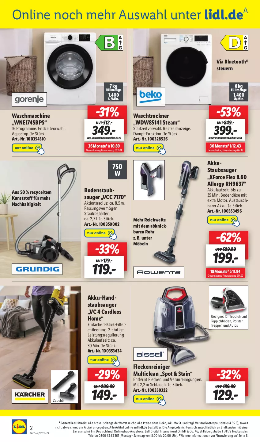 Aktueller Prospekt Lidl - Wochen-Highlights im Onlineshop - von 10.10 bis 16.10.2022 - strona 2 - produkty: akku, akku-handstaubsauger, angebot, angebote, aqua, aquastop, aust, auto, Behälter, bodenstaubsauger, eis, elle, handstaubsauger, möbel, ndk, reiniger, Reinigung, reis, rel, Schal, Schale, schlauch, staubsauger, telefon, teppich, Ti, Trockner, uhr, waschmaschine, waschtrockner