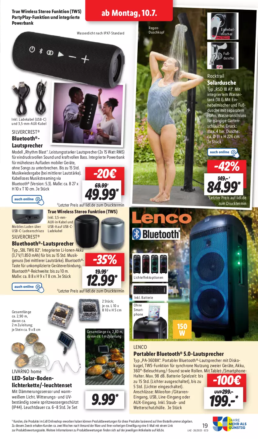 Aktueller Prospekt Lidl - Aktionsprospekt - von 10.07 bis 15.07.2023 - strona 23 - produkty: akku, auer, Bank, batterie, beleuchtung, deka, dell, dusche, eier, eis, Garten, Kette, kraft, Kugel, ladekabel, lautsprecher, lenco, Leuchte, leuchten, lichterkette, Mode, nuss, powerbank, reis, rel, Schal, schläuche, schutzhülle, silvercrest, smartphone, tablet, Ti, usb, wasser, weck, ZTE