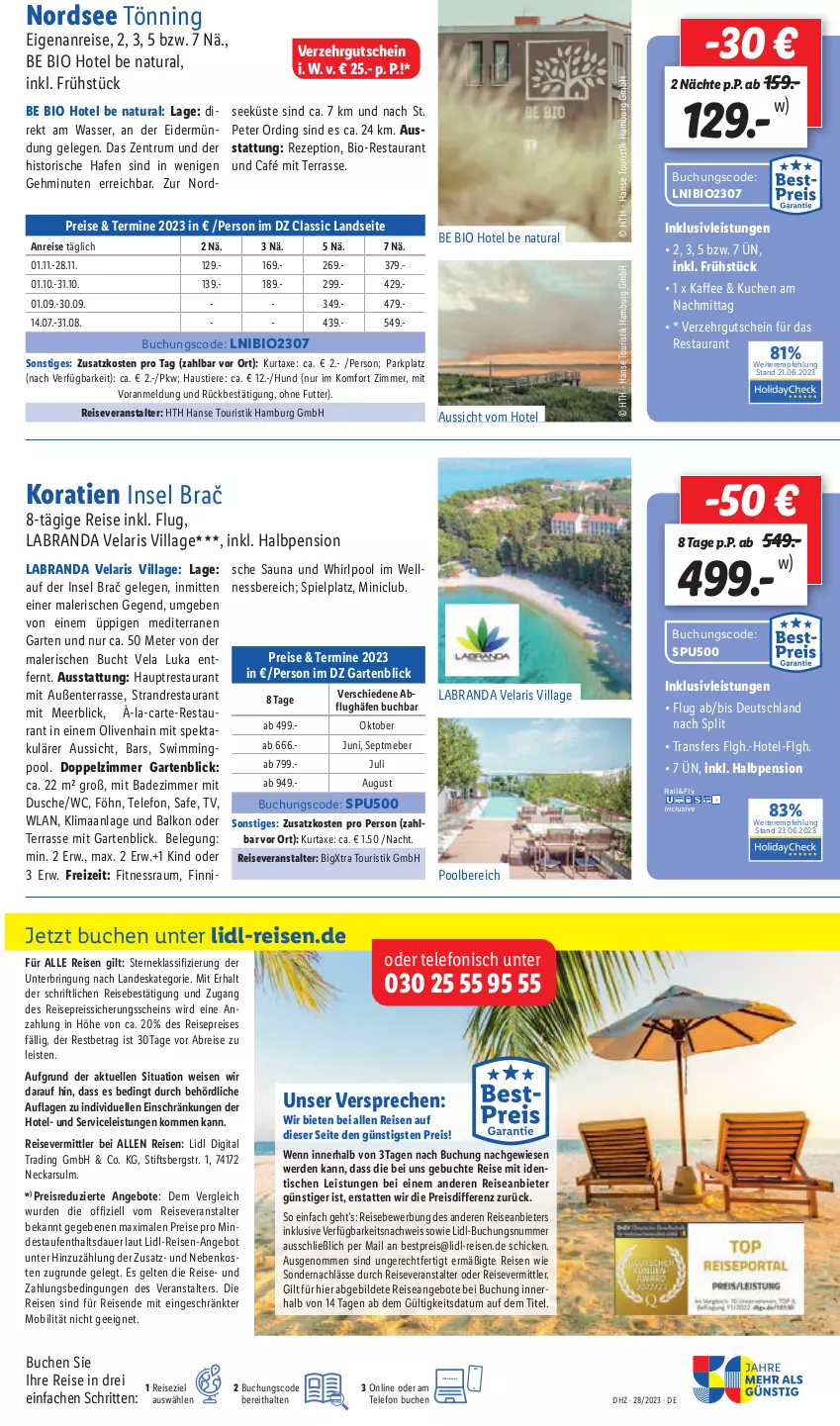 Aktueller Prospekt Lidl - Aktionsprospekt - von 10.07 bis 15.07.2023 - strona 57 - produkty: angebot, angebote, auer, aust, axe, Bad, bestpreis, bio, Brei, buch, dusche, eis, elle, ente, erde, Garten, gutschein, inklusivleistungen, kaffee, kuchen, kurtaxe, labranda, LG, natur, natura, Nordsee, olive, oliven, pool, reis, reiseveranstalter, reiss, rezept, ring, rum, Stier, telefon, Ti, Tiere, tisch, wasser, Whirlpool