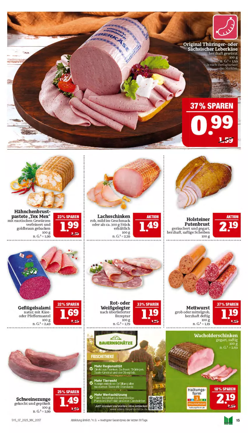 Aktueller Prospekt Marktkauf - Prospekt - von 09.02 bis 15.02.2025 - strona 15 - produkty: braun, eis, feta, geback, Geflügel, gewürz, gin, hähnchenbrust, holsteiner, Käse, lachs, lachsschinken, leberkäs, leberkäse, LG, mac, Mantel, Mett, mettwurst, natur, original thüringer, pastete, pfeffer, pute, putenbrust, reis, rezept, ring, saft, salami, schinken, schwein, schweine, Schweinezunge, steiner, Ti, tisch, wein, weine, wurst, ZTE