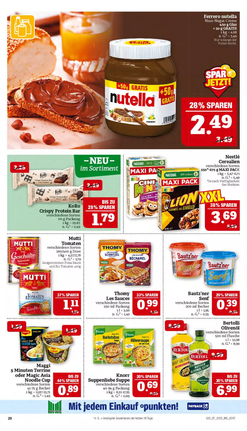 Aktueller Prospekt Marktkauf - Prospekt - von 09.02 bis 15.02.2025 - strona 20 - produkty: Bau, Becher, bertolli, bio, buch, cerealien, creme, eis, flasche, hühner, knorr, maggi, Mutti, nuss, nuss-nugat-creme, olive, oliven, olivenöl, pizza, reis, sauce, schnitzel, senf, suppe, suppen, suppenliebe, terrine, thomy, Ti, tomate, tomaten, ZTE